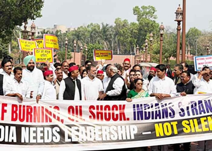 INDIA bloc protest Parliament on West Asia conflict