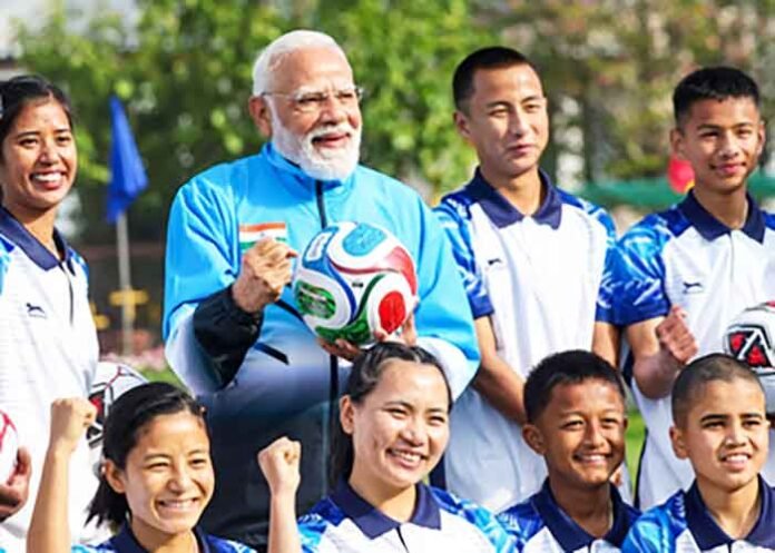 ikkim footballers share joy of playing friendly match with PM Modi