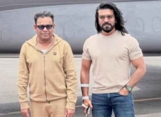 AR Rahman poses with Ram Charan