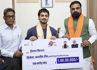 Bihar CM Samrat Choudhary honours Kishan with one crore reward for T20 WC performance Bihar CM Samrat Choudhary honours Ishan Kishan