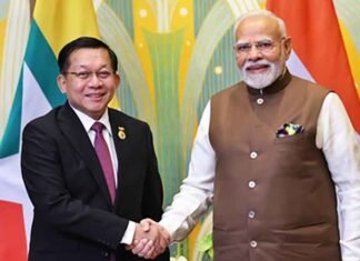 Myanmar President U Min Aung Hlaing with PM Modi