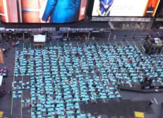 International Yoga Day dawns on Times Square with people reflecting universality with all nations and ethnicities