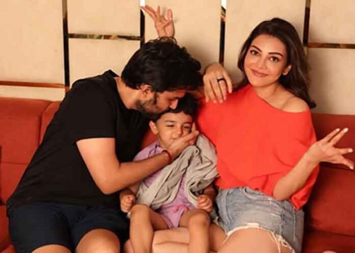 Kajal Aggarwal with husband Gautam Kitchlu and son Neil