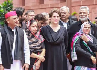 ‘Will continue agitation if govt doesn’t accept adjournment motion’: Oppn on paper leak protest Akhilesh Yadav Priyanka Gandhi Protests with CJP