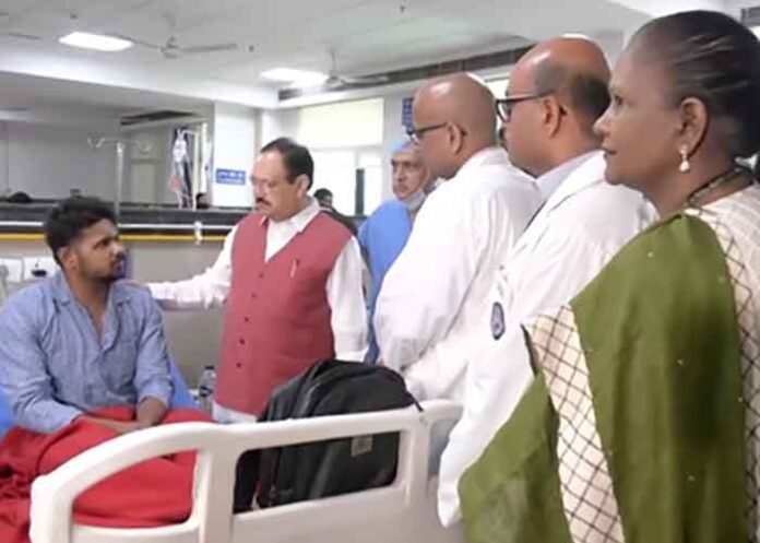 Nadda visits RML Lady Hardinge hospitals meets injured protestors