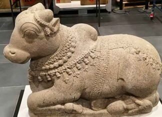 ancient Indian artefacts including Nandi