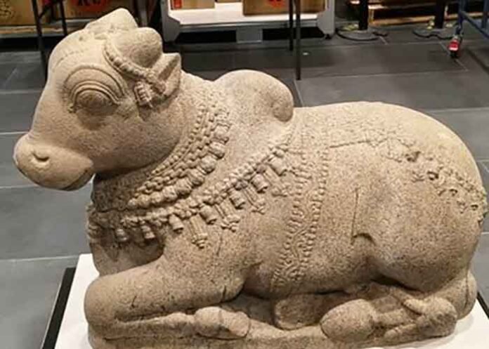 ancient Indian artefacts including Nandi