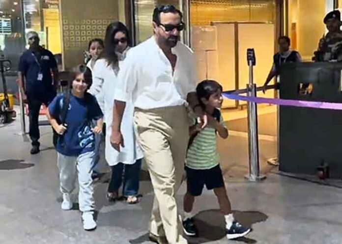 Kareena & Saif Ali Khan spotted at Mumbai Airport with kids