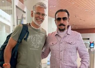 Milind Soman with Gulshan Grover at the airport
