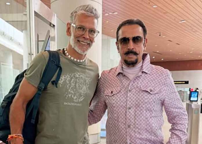 Milind Soman with Gulshan Grover at the airport