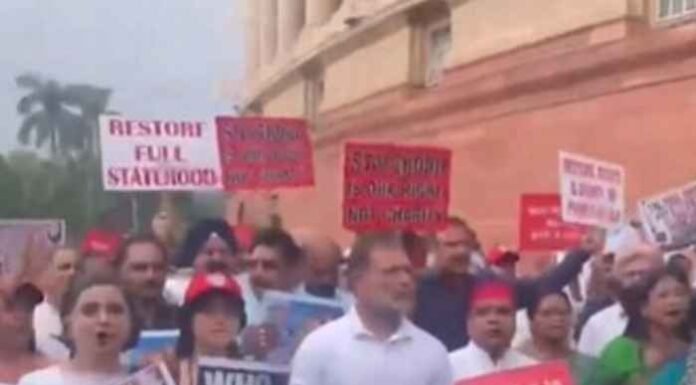 Opposition MPs March in Parliament Complex Over Jantar Mantar Police Action, Ram Temple Donation Row