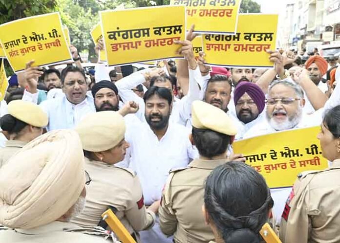 AAP Jalandhar stages protest against BJP
