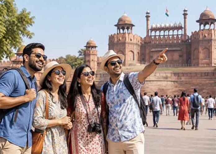 India tourism tourists at red fort