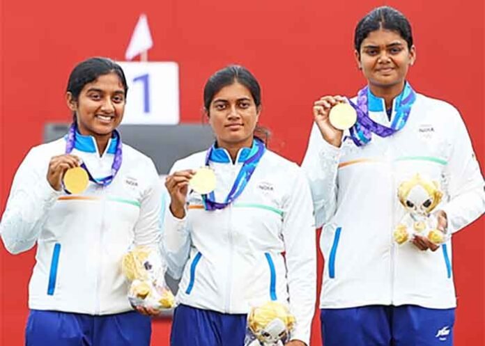Indian womens compound archery team record gold
