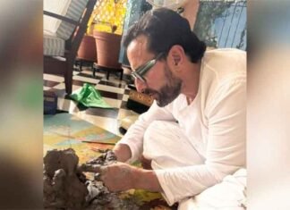 Kareena Kapoor Shares Glimpse of Saif Ali Khan Making Eco-Friendly Ganpati Idol at Home Saif Ali Khan making a clay Ganpati idol
