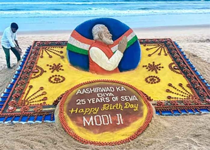 Sudarshan Patnaik creates sand art on PM Modi birthday
