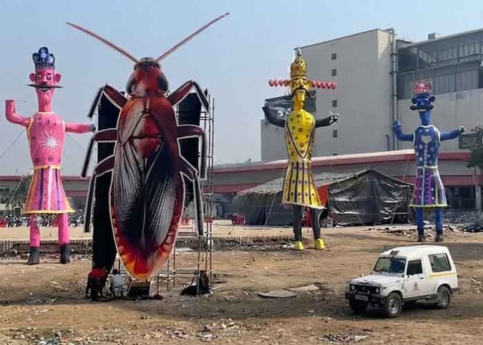 Dussehra celebrations Ravana effigies and cockroach in Delhi catches eye