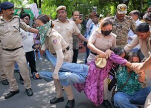 Left student unions and other groups protested in Delhi
