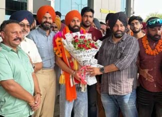 International Athlete Gurinder Bir Singh Receives Warm Welcome at Adampur Airport athlete Gurinder Bir Singh receives a warm welcome