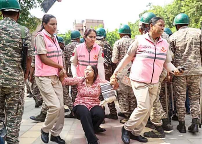 protesters were detained across Delhi ahead of a CJP-led